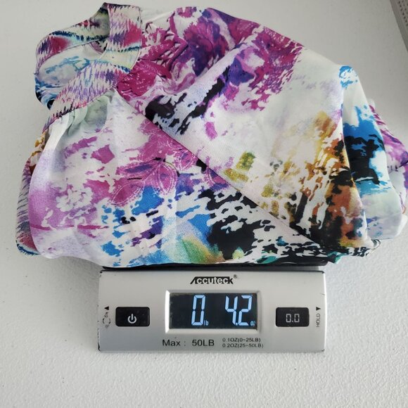 Figueroa & Flower Womens Blouse Colorful Abstract 3/4 Size 1X Tie Hem Semi Sheer - Picture 9 of 9